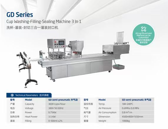 GD SEMI-PNEUMATIC - Cup Washing-Filling-Sealing Machine 3 in 1